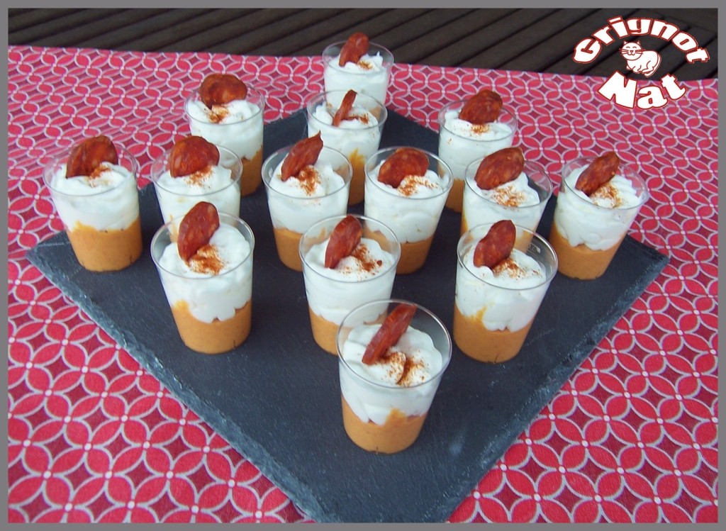 Verrines crème de chorizo et chantilly au chèvre frais 3