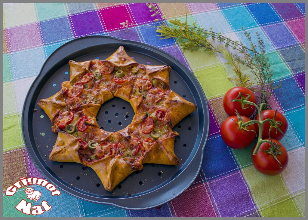 Pizza étoile jambon, tomates cerises et olives 2