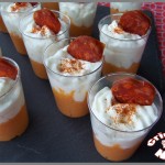 Verrines crème de chorizo et chantilly au chèvre frais