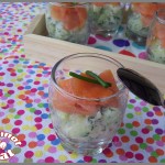 Verrines apéritives saumon fumé, concombre et pomme