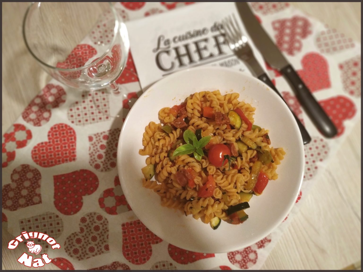 pâtes sans gluten au chorizo, courgettes et tomates cerises GrignotNat