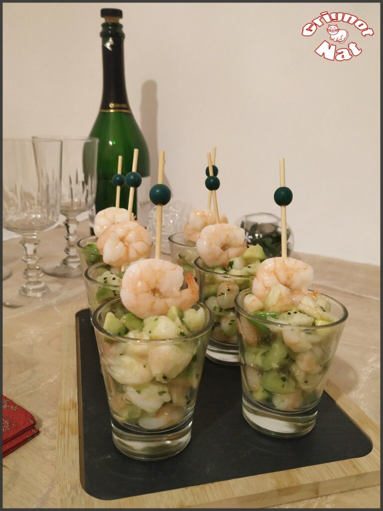 Verrines crevettes, avocat et kiwi