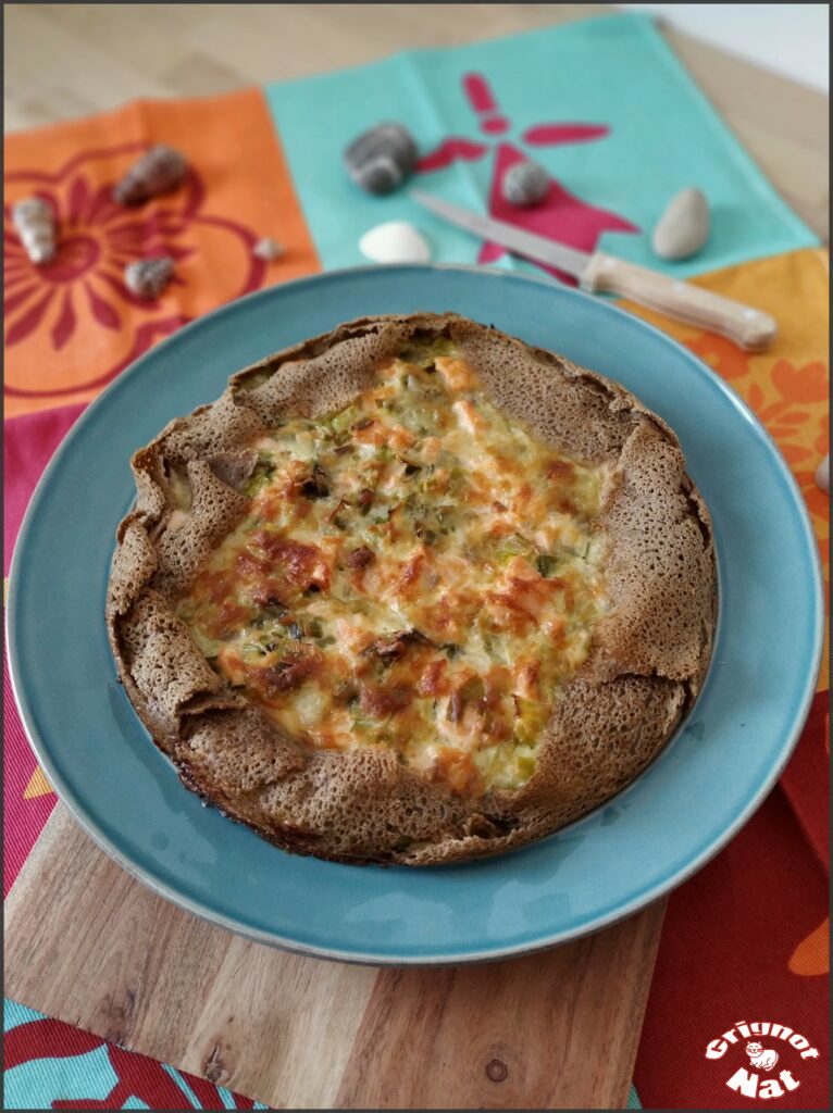 Quiche galette poireau et saumon 