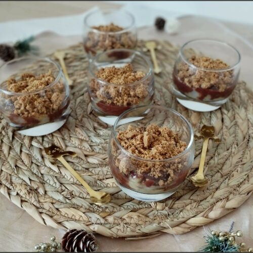 verrines poires chocolat et crumble noisette