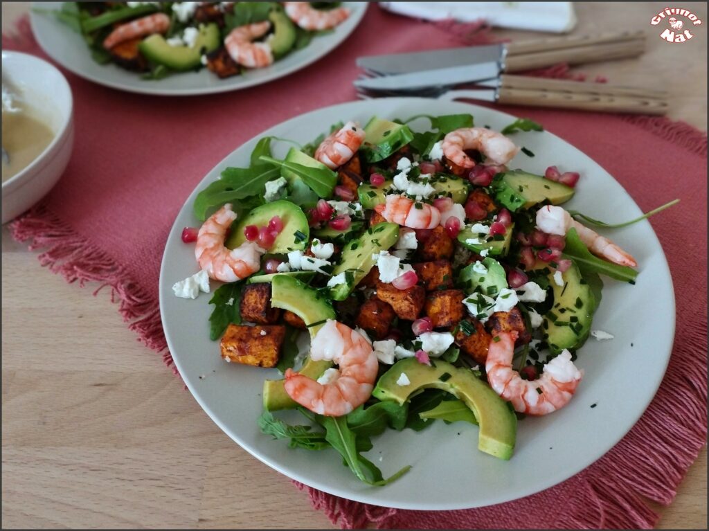 Salade de patate douce rôtie avocat et crevettes 2