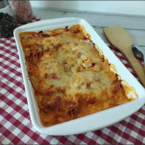 gratin de cabillaud aux poireaux et chorizo